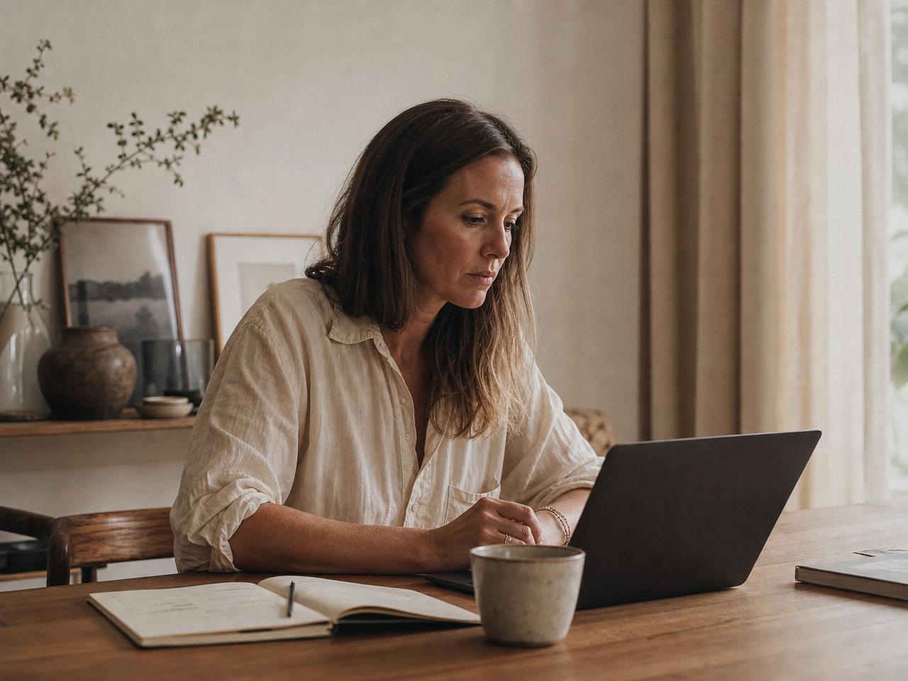 Person at a desk, focused, natural window light