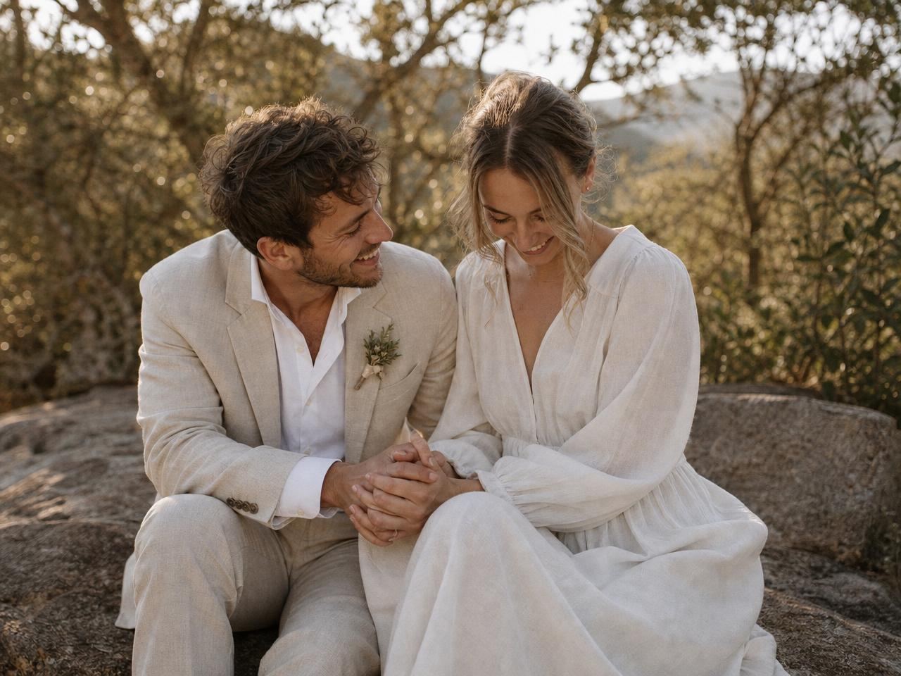 Couple in a candid, joyful moment outdoors