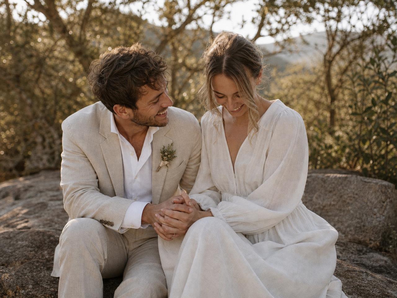 Couple in a candid, joyful moment outdoors