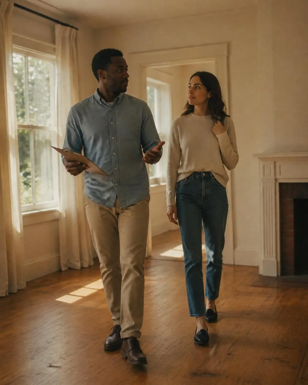 Agent unlocking the front door of a townhome for a young couple